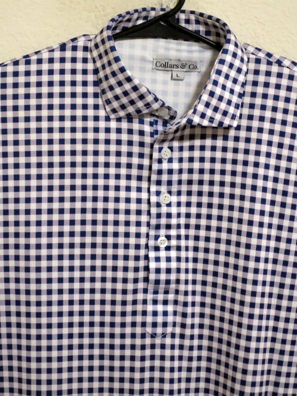 Collars & Co Shirt Mens Large Short Sleeve Polo Blue White Striped
